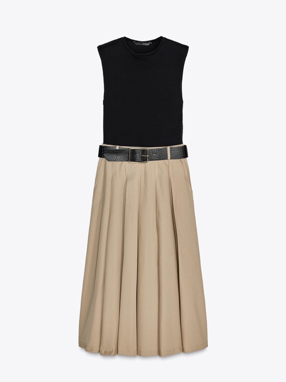 Zara Black & Beige Sleeveless Dress with Belt (size L)